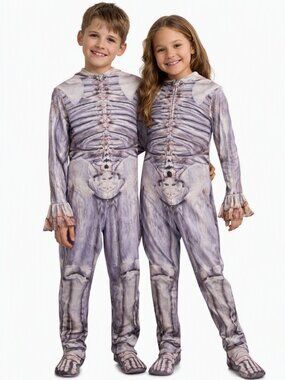 Kids Skeleton Costume Gender Neutral Purple White Size 8 Halloween